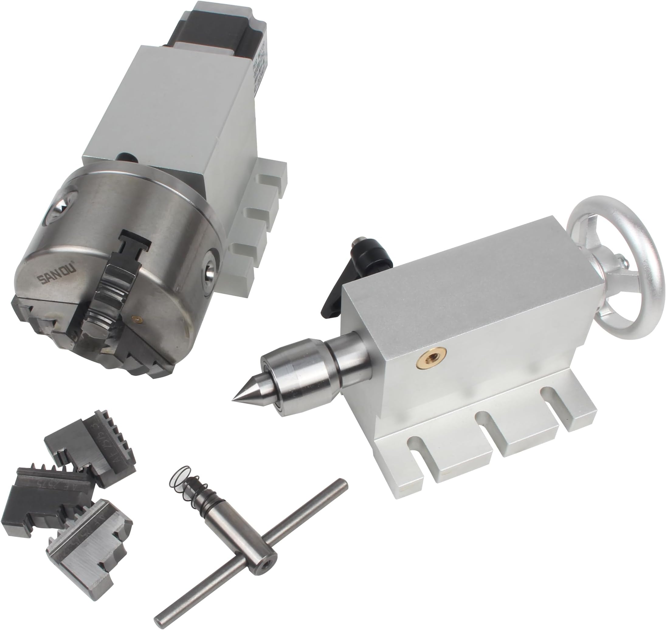 CNCTOPBAOS Rotational 4th Axis A axis Rotary Table,K11-100mm 3 Jaw Chuck Dividing Head,Gapless Harmonic Gearbox Reducer Ratio 50:1 w/ 65mm Tailstock for CNC Router Engraving Milling Machine