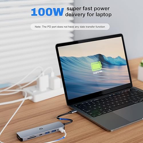 Miniatura 4 de TOTU Hub USB C, base USB C 7 en 1 con HDMI 4K, 2 USB 3.0, USB C 3.0, 100 W tipo C PD, ranura para tarjeta SDTF para MacBook ProAir y otros