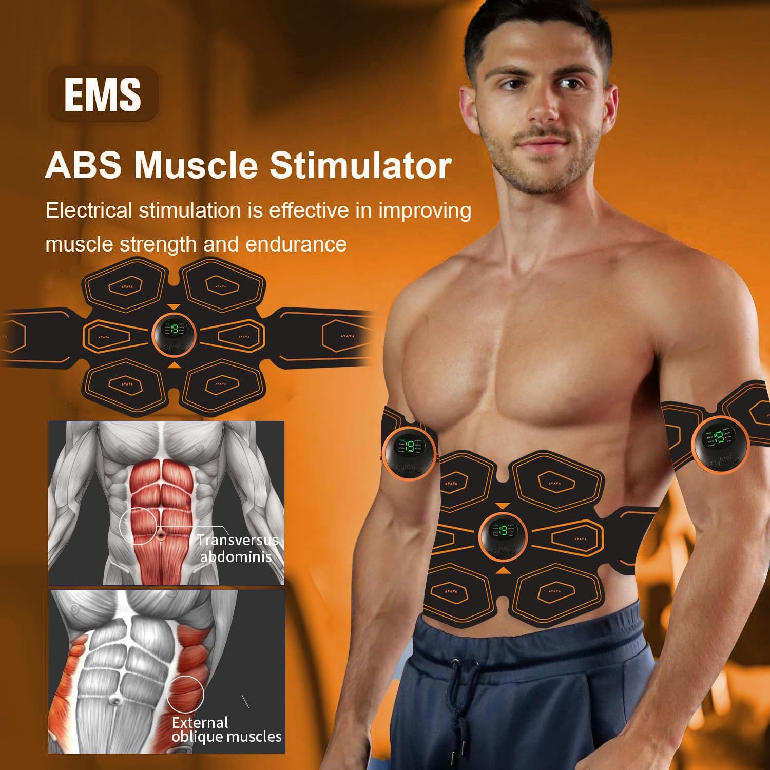 Electroestimulador Muscular, EMS Abdominales Cinturón, Estimulador Muscular Abdominales, Masajeador Eléctrico Cinturón con USB Recargable para Abdominales Brazos Piernas