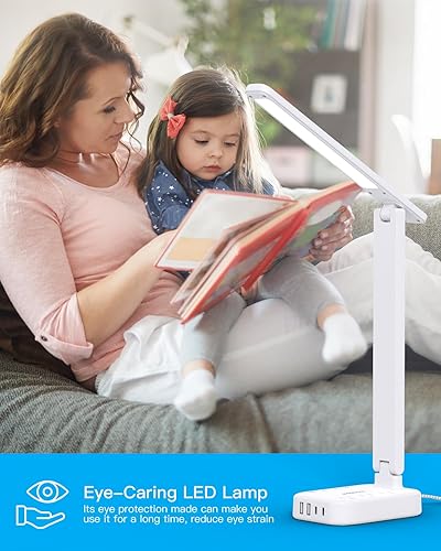 Miniatura 7 de Esenciales de dormitorio para niñas, tira de alimentación rosa con lámpara de escritorio LED, 3 tomas, 4 puertos USB, 4 modos, lámpara táctil de 5