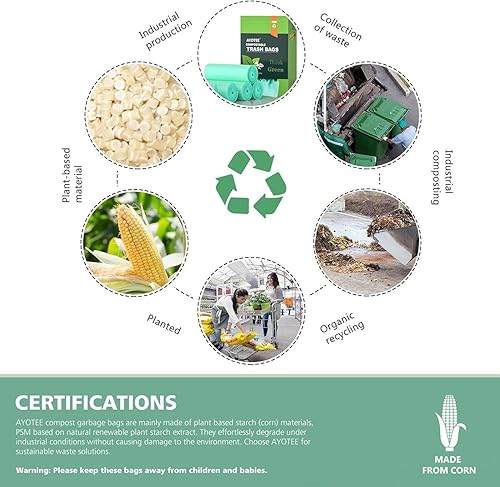 Miniatura 6 de AYOTEE Bolsas de basura pequeñas de 2.6 galones, bolsas de basura compostables para baño, 125 bolsas de compostaje para cocina, baño, oficina, 10