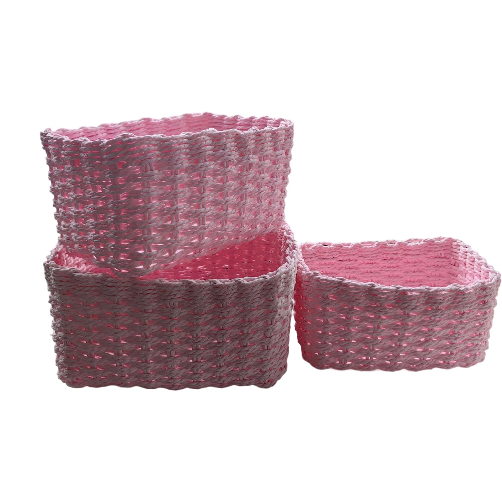 3PCs Sturdy Woven Paper Organizers Baskets Portable Storage Containers for Clothes Shoes Household Items Paper Rope Storage Basket Set