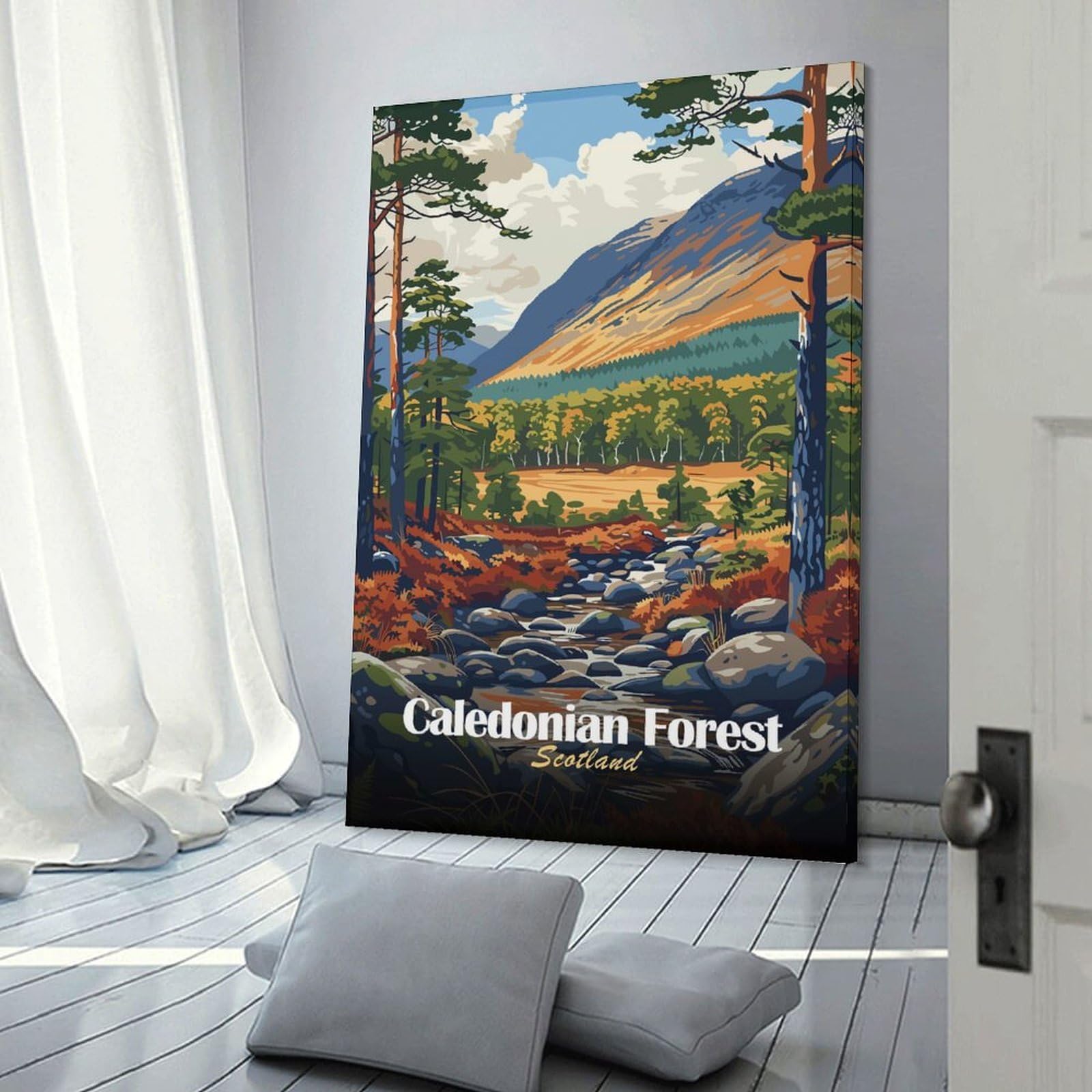 Junmoney Wall Decor Canvas Print Caledonian Forest Scotland Landscape Art, 20x30inch(50x75cm), for Bedroom Walls, Guest Spaces Or Lounges, Decorative Wall Art for Cosy Rooms