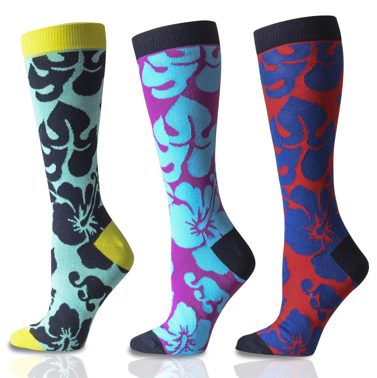 Men's Mid-calf Dress Socks in Comfortable Strechy Colorful Printed Premium Cotton, 3 Pairs Packed