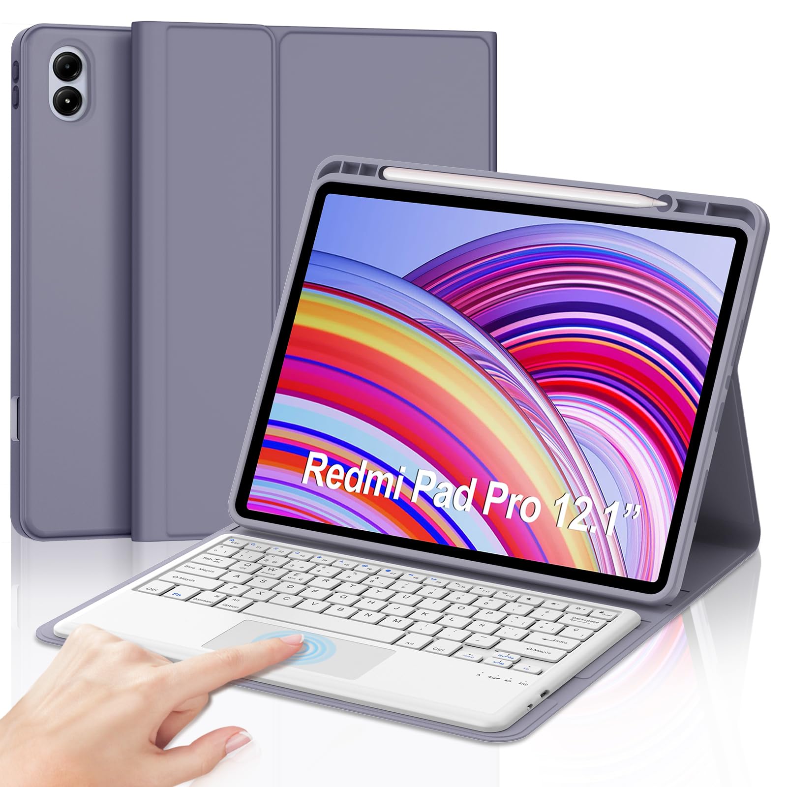 FOGARI Teclado con Trackpad para Redmi Pad Pro 12.1" 2024 | Funda para Redmi Pad Pro 12.1" con Español Ñ Teclado Desmontable Inalámbrica para Tablet Xiaomi Redmi Pad Pro, Púrpura