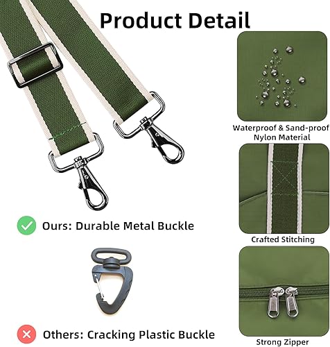 Vista 6 de WALNEW Bolsa de viaje de fin de semana, bolsa de transporte para mujeres y hombres, plegable, impermeable, con correa de hebilla de metal, Verde