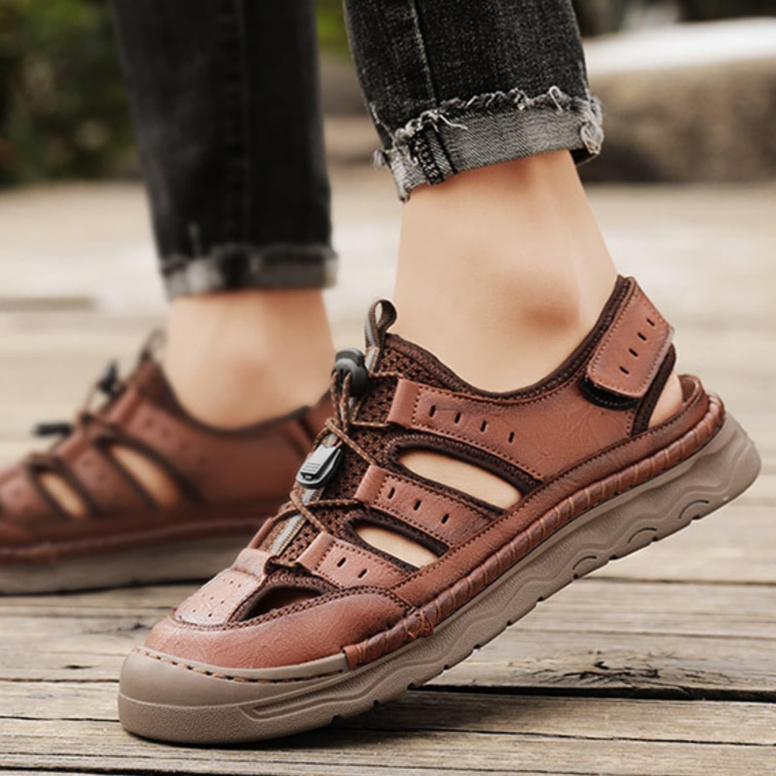 ENEN Sandalias Senderismo Hombre Punta Cerrada, Sandalias Trekking Punta Cerrada Transpirables Cómodas 38-48 EU Zapatillas de Senderismo Verano Antideslizante para Deportivas