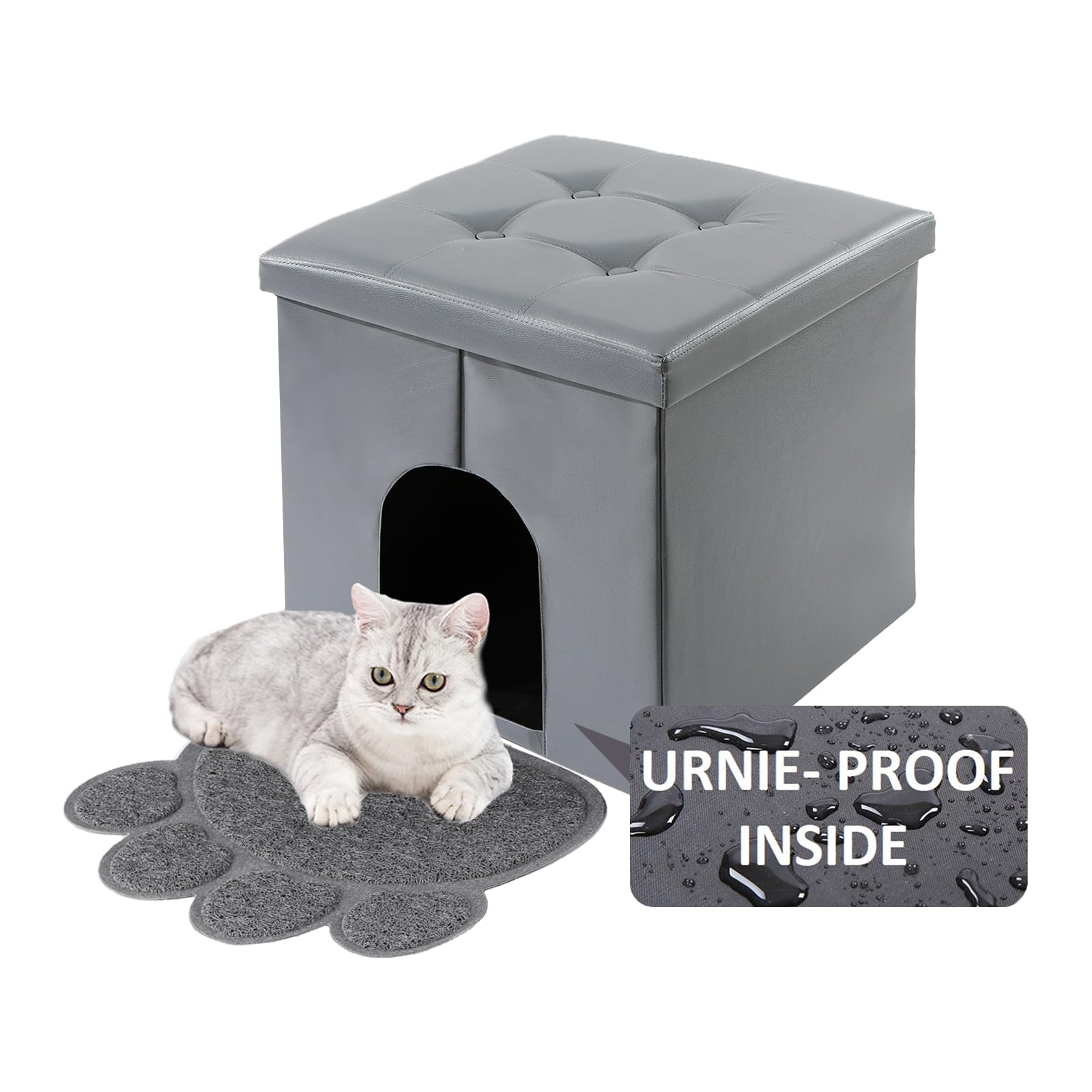 MEEXPAWS Cat Litter Box Enclosure Furniture Hidden, Cat Washroom Bench Storage Cabinet Small 19.7'' x 19.7'' x 19.7''| Dog Proof | Waterproof Inside | Easy Clean | Easy Assembly | Odor Control(Grey)