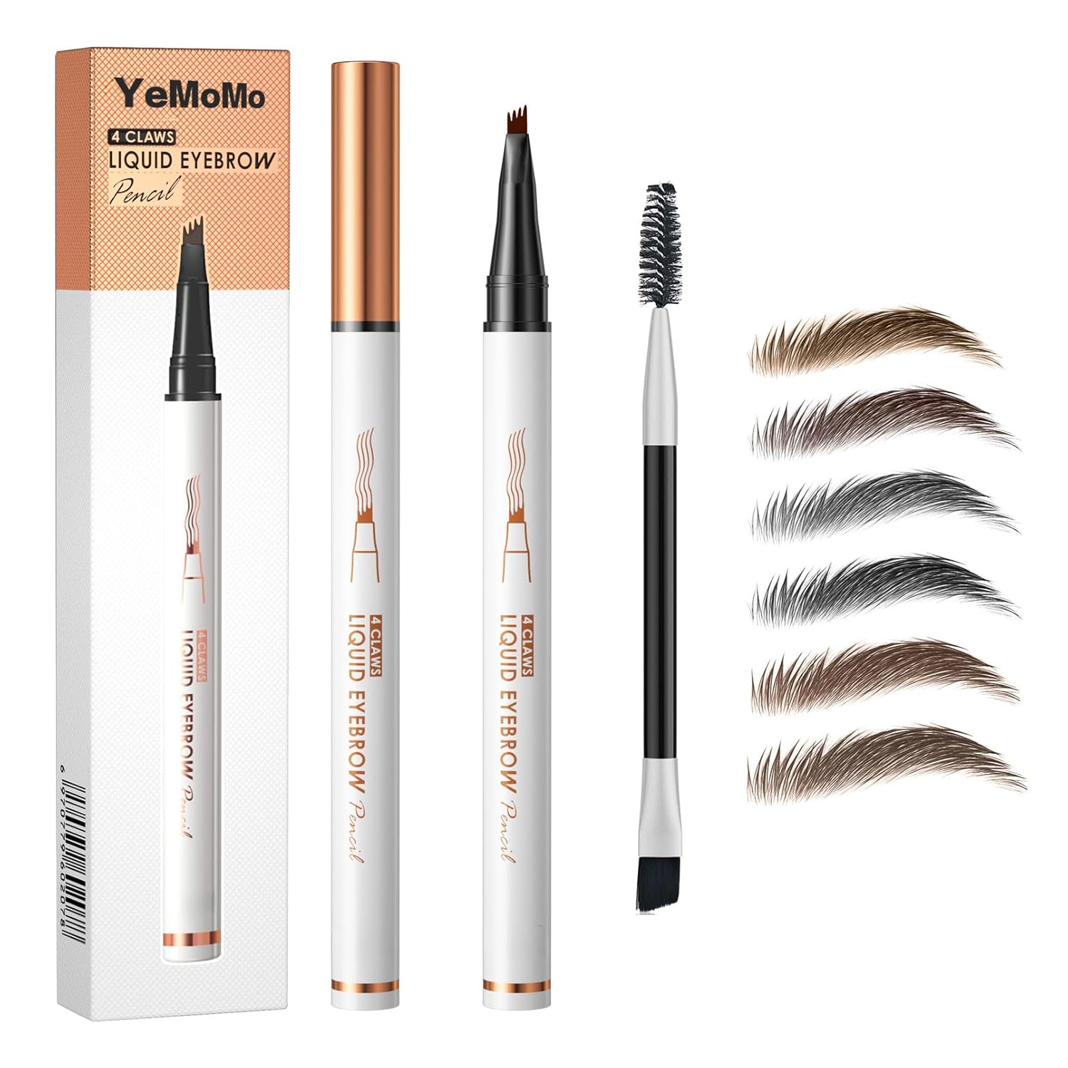 YeMoMo 4-Claw Liquid Eyebrow Pencil, 6 Colors, Waterproof Natural Looking Microblading Effect, Professional Makeup Tool with Fine Tip (2#Dark Coffee)