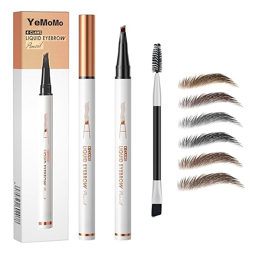 Lápiz líquido de cejas de 4 garras, 6 colores, efecto microblading de aspecto natural impermeable, herramienta de maquillaje profesional con punta