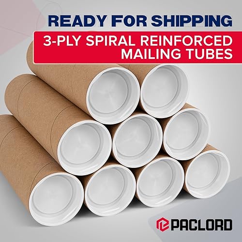 Miniatura 62 de Tubo de correo de papel kraft reforzado de 2 x 36 pulgadas, paquete de 1 tubo con 2 tapas, tubo seguro aprobado por USPS para pósteres, tubo