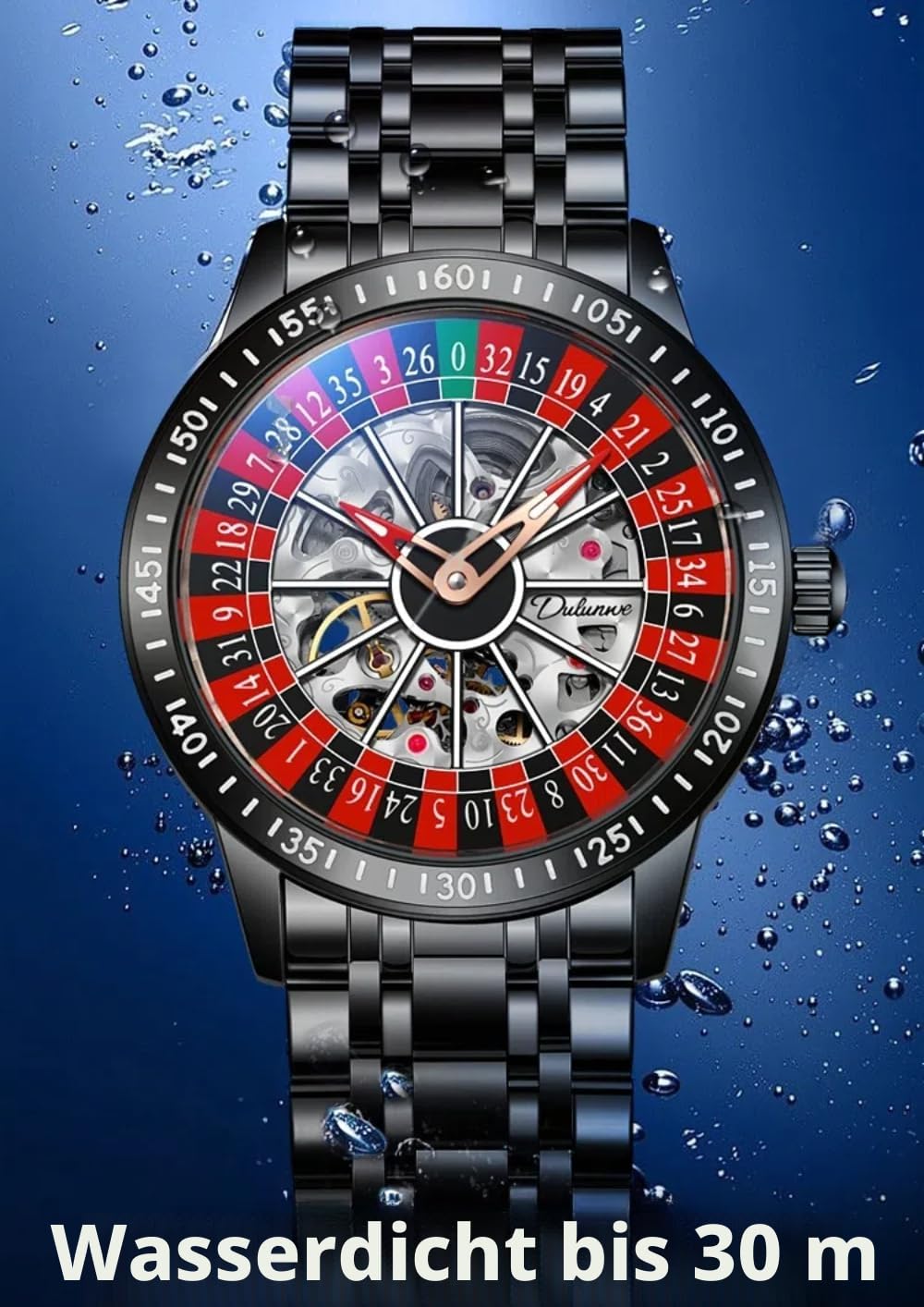 Drehbares Zifferblatt mechanische Uhren für Herren Luxus hohl Skelett Trendy Automatikuhr Wasserdicht Leuchtende Persönlichkeit Armbanduhr