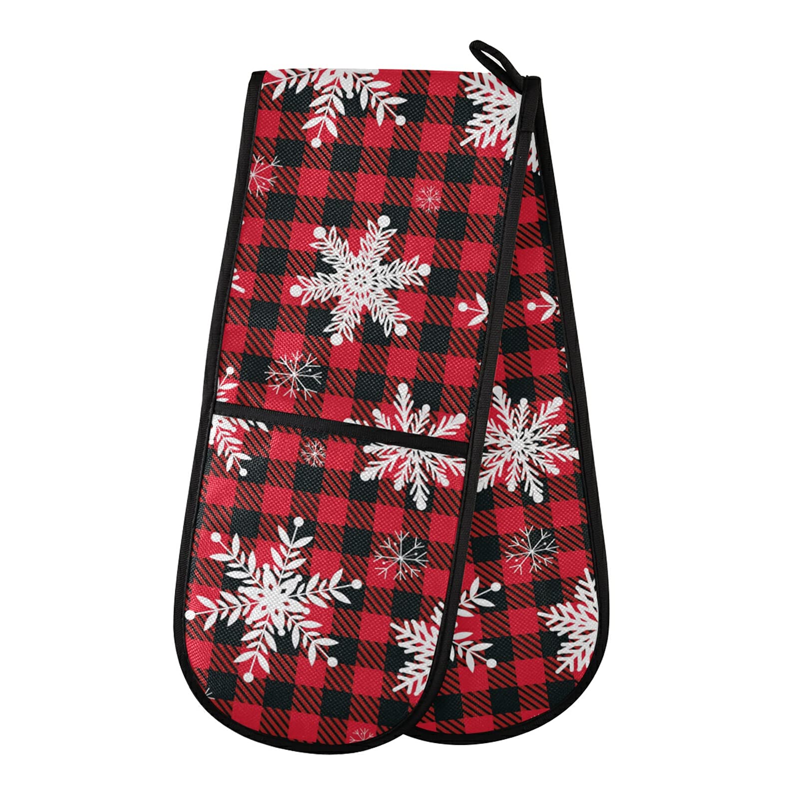 Christmas Double Oven Mitt Christmas Snowflake Checkered Plaid Heat Resistant Cooking Gloves for BBQ Cooking Baking Grilling Microwave Kitchen