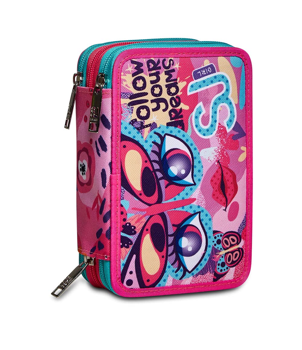 SJ GANG Pencil case - Pen bag, multicolor, Box for Stationery, Pen Pouch filled with Pens, Markers & more, Perfect for School Supplies, for Kids - Girls&Boys, 3 compartments, XXL With Faces!