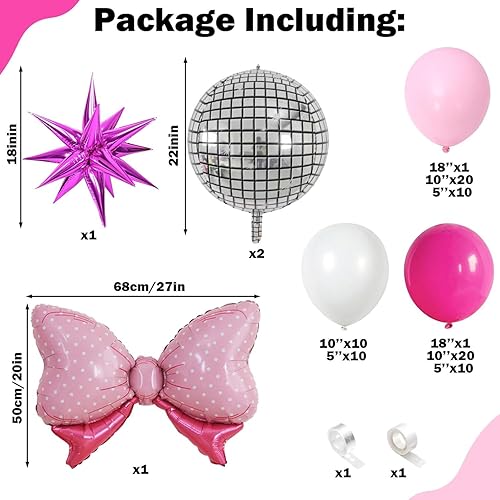 Miniatura 2 de Kit de arco de globos rosa, guirnalda de globos de princesa rosa intenso y blanco con globos de lazo de bola de discoteca, globos de látex rosa
