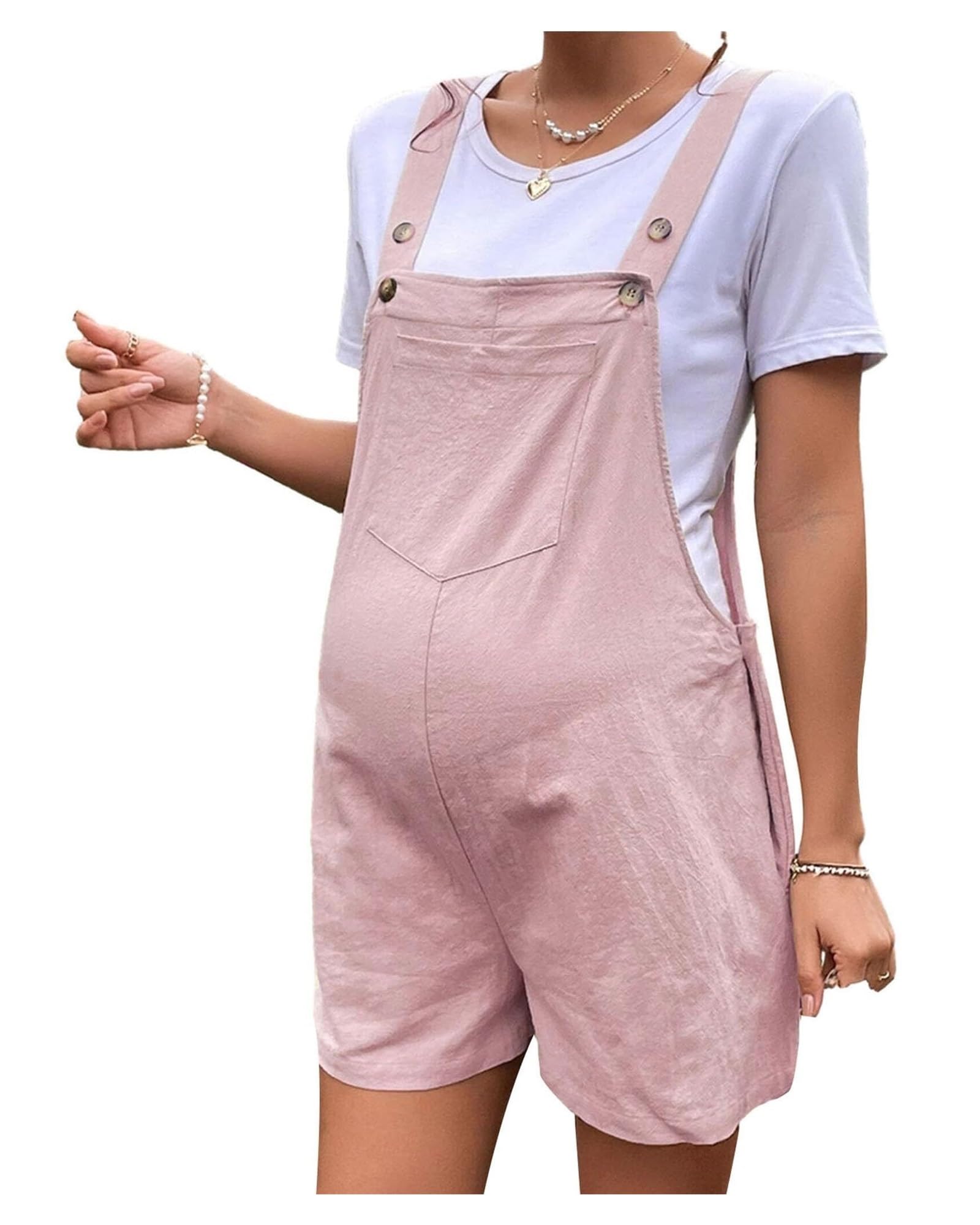 Salopette premaman con pantaloncini estivi in cotone estivo senza maniche, salopette con orlo strappato, spalline regolabili, tinta unita, pantaloncini larghi pagliaccetti (rosa A, XL)