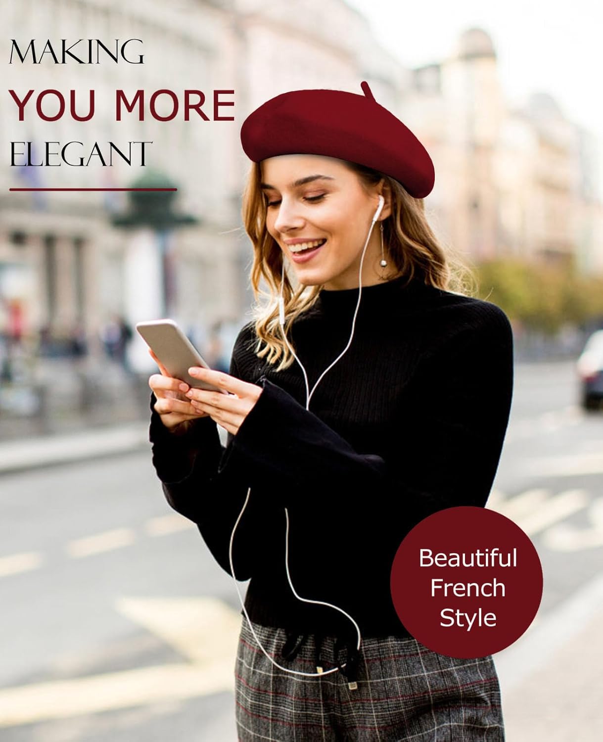 Wool Berets for Women - Classic French Beret Hats for Women and Kids, Solid Color Artist Style - Image 3