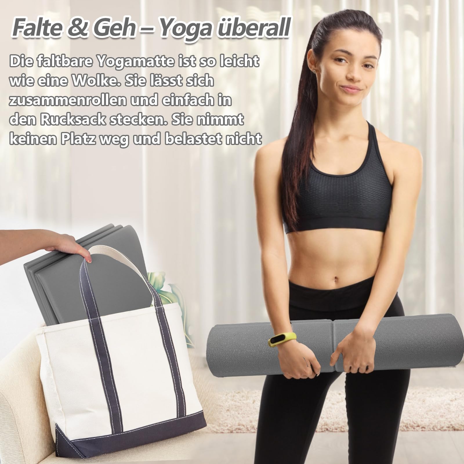8mm Faltbare Yogamatte 183x61cm - Rutschfest Mit Tragetasche