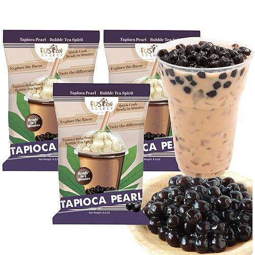 Fusion Select Tapioca Pearl - Tapioca de cocción rápida con sabor a azúcar negra Boba de bricolaje listo en 5 minutos perlas de boba perlas de té de