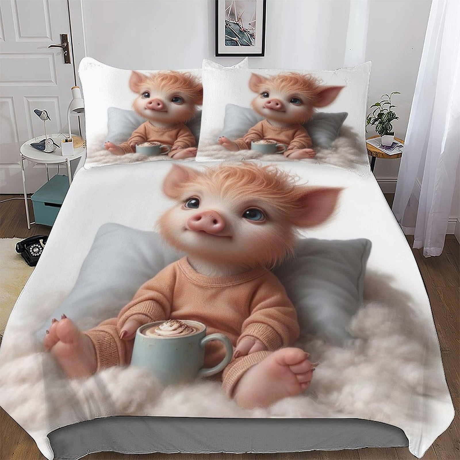 Housse de couette cochon mignon pour chambre d'enfant et ado parure de lit douce 220x240