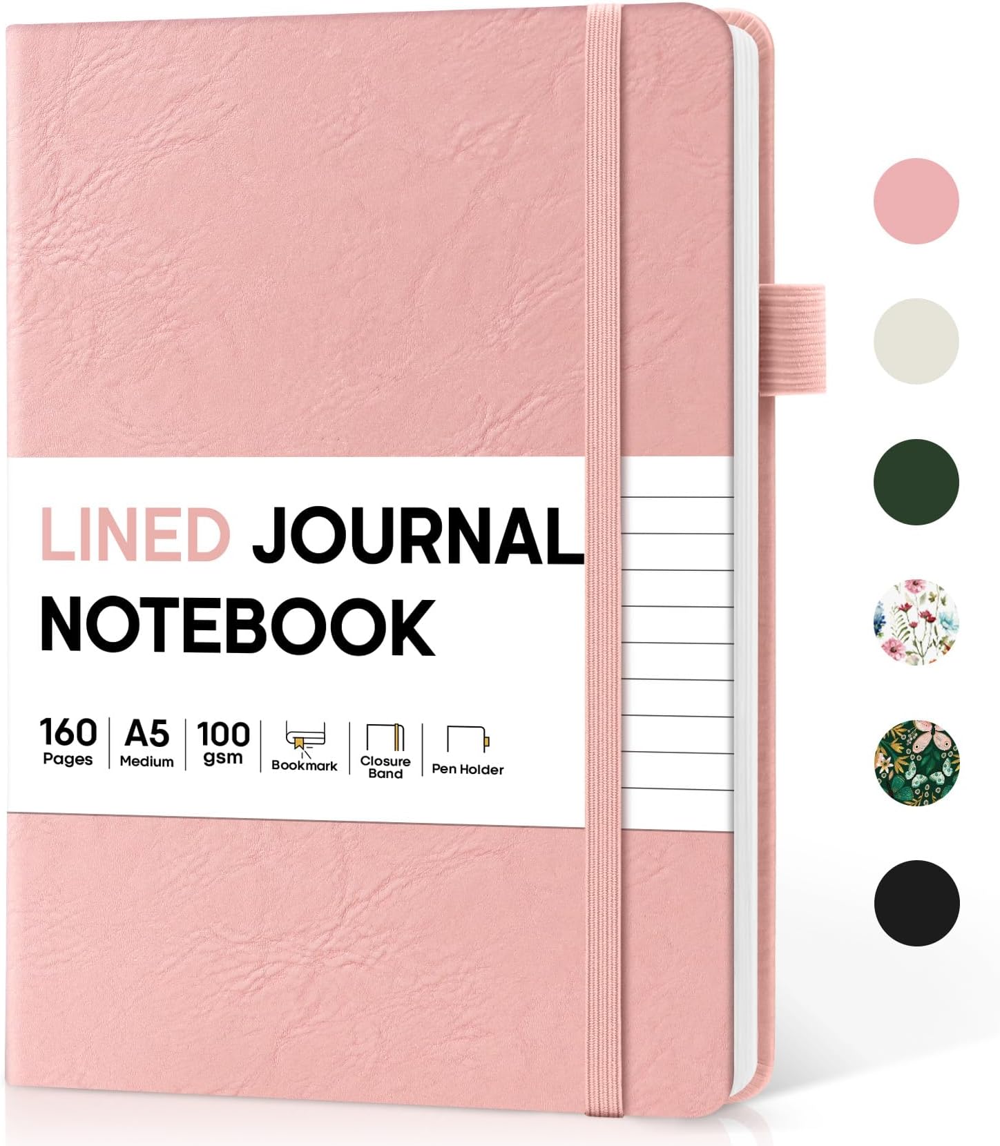 Taja Lined Journal Notebook for Women & Men, Hardcover Leather Journal for writing, A5 College Ruled Notebook for Work & Note Taking, Perfect for Office School Home Supplies, 160 Pages, Pink