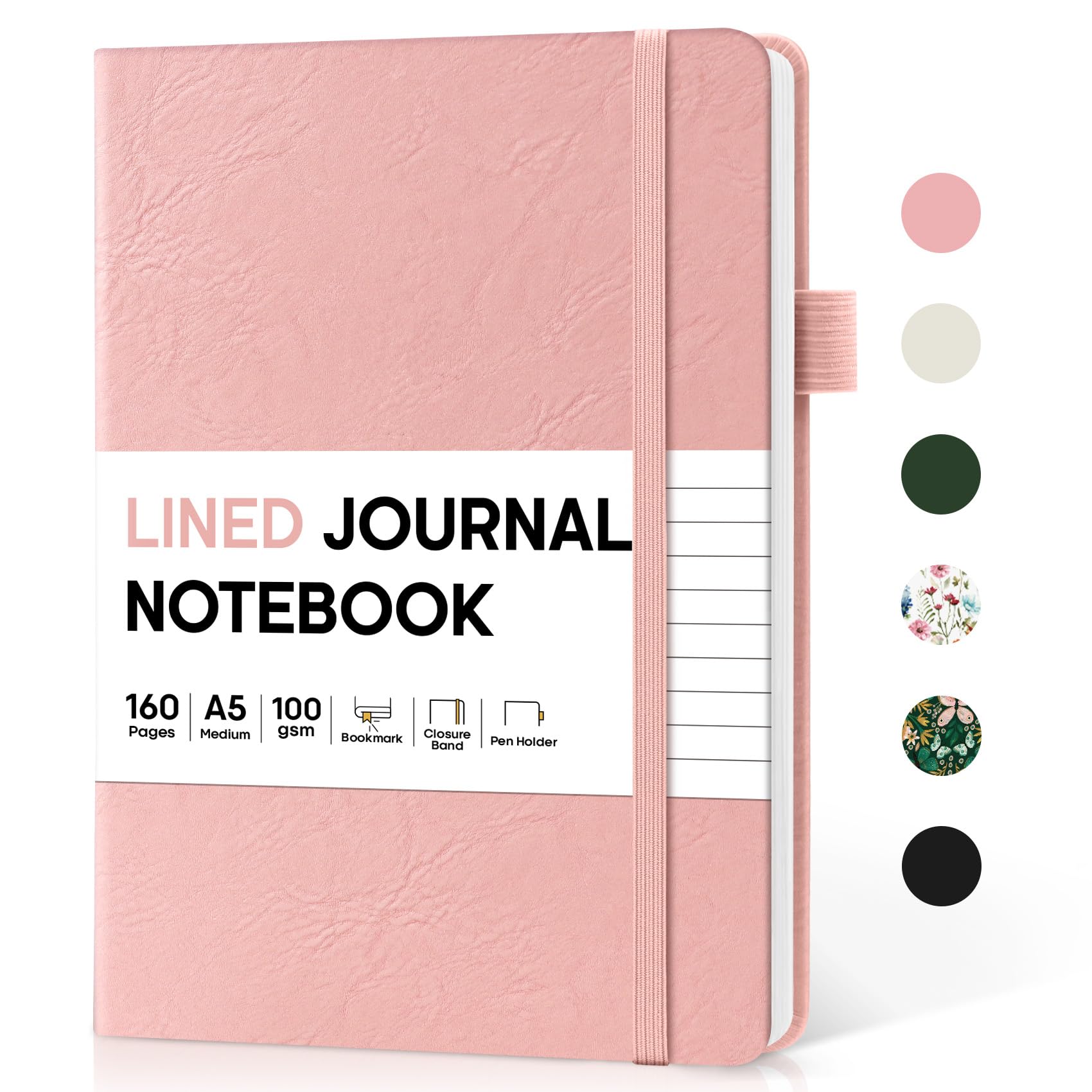 Lined Journal Notebook for Women & Men, Hardcover Leather Journal for writing, A5 College Ruled Notebook for Work & Note Taking, Perfect for Office School Home Supplies, 160 Pages, PinkThe Forest Stewardship Council