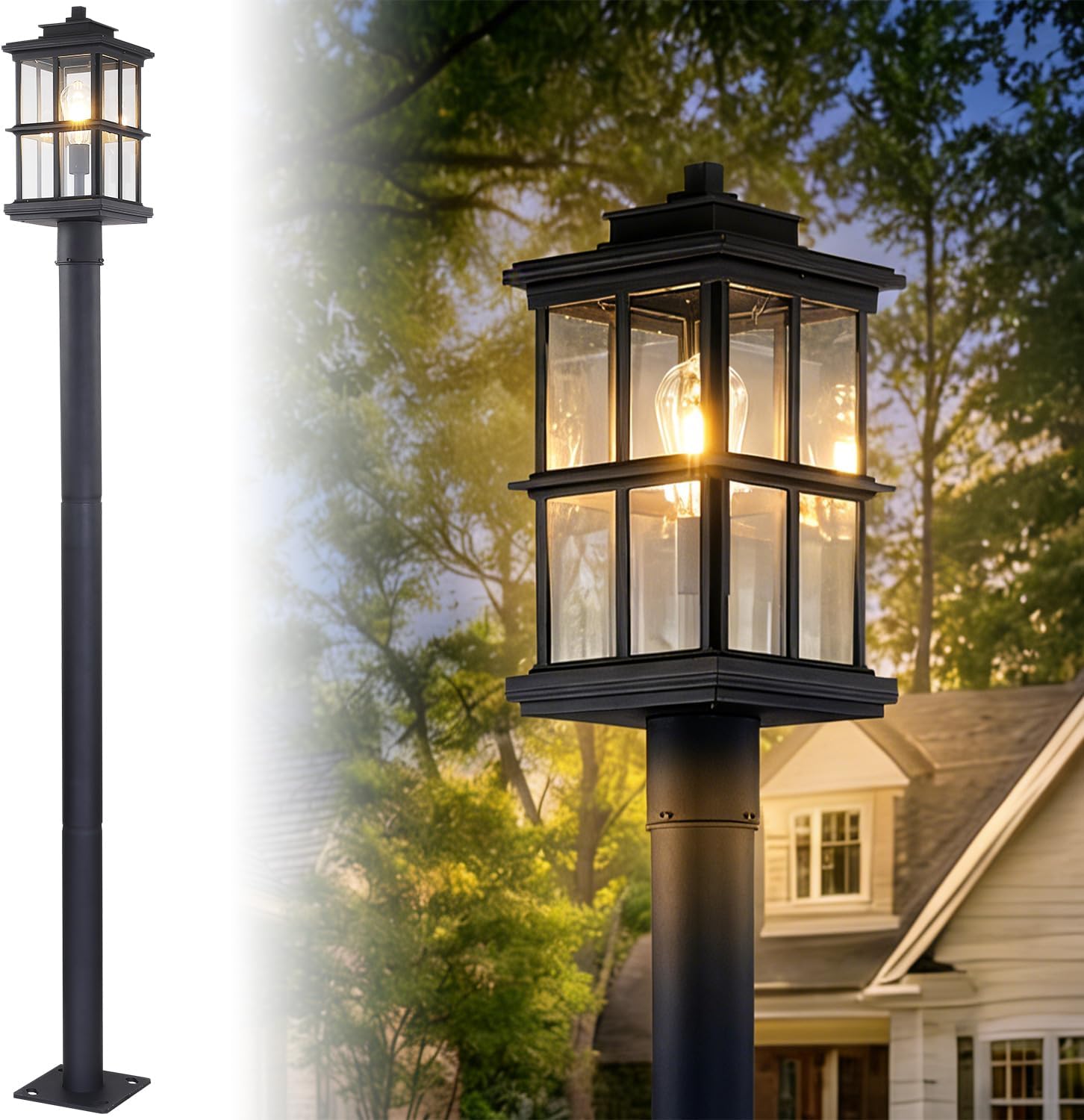 79″ Outdoor Lamp Post Light with Warm Bulb, Aluminum IP54 Waterproof Post Lights Outdoor, Hardwired Black Pole Lights for Yard Garden Patio Lawn Pathway Driveway Front/Back Door