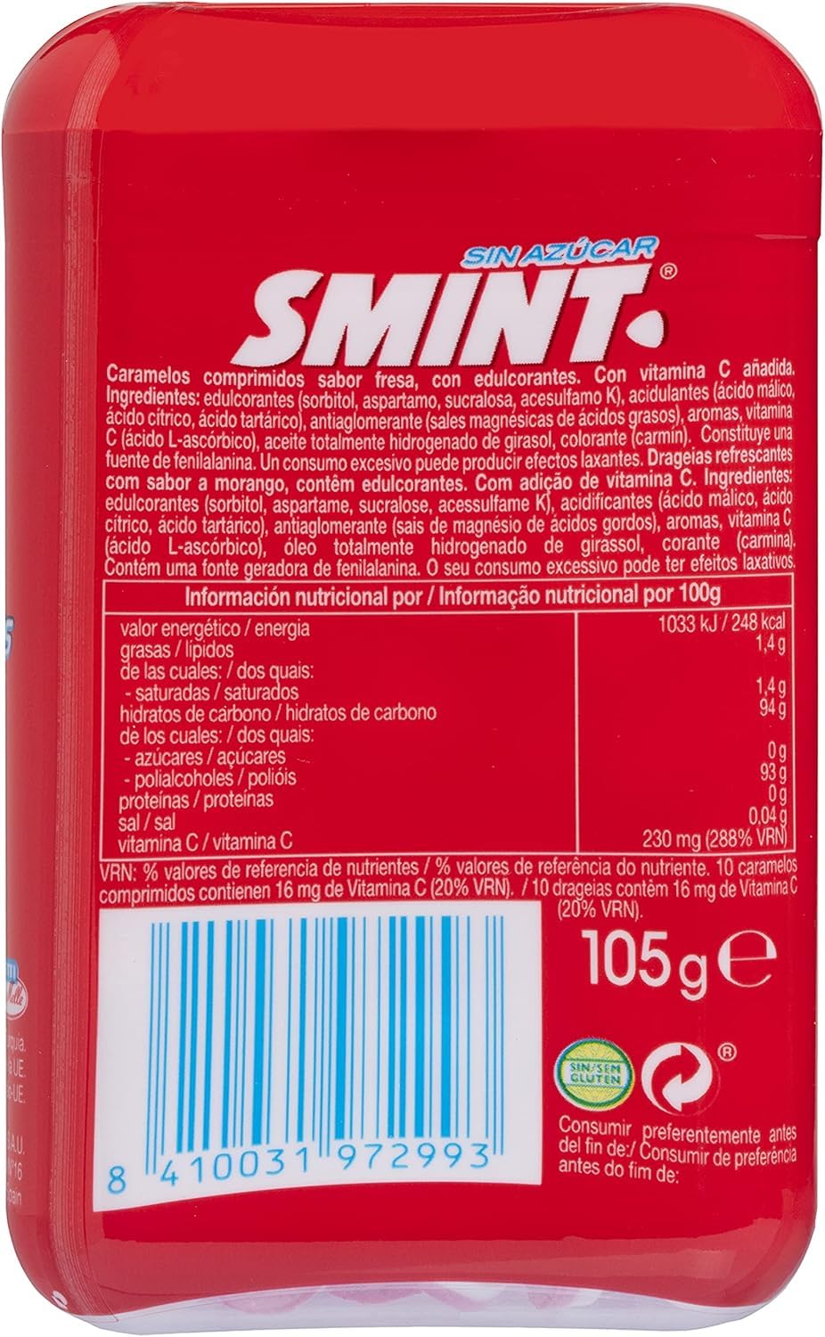 Caramelos Smint XL | Caramelos Sin Azúcar - Sin Gluten| Caja 8 Botes -150 unidades por bote (Fresa)