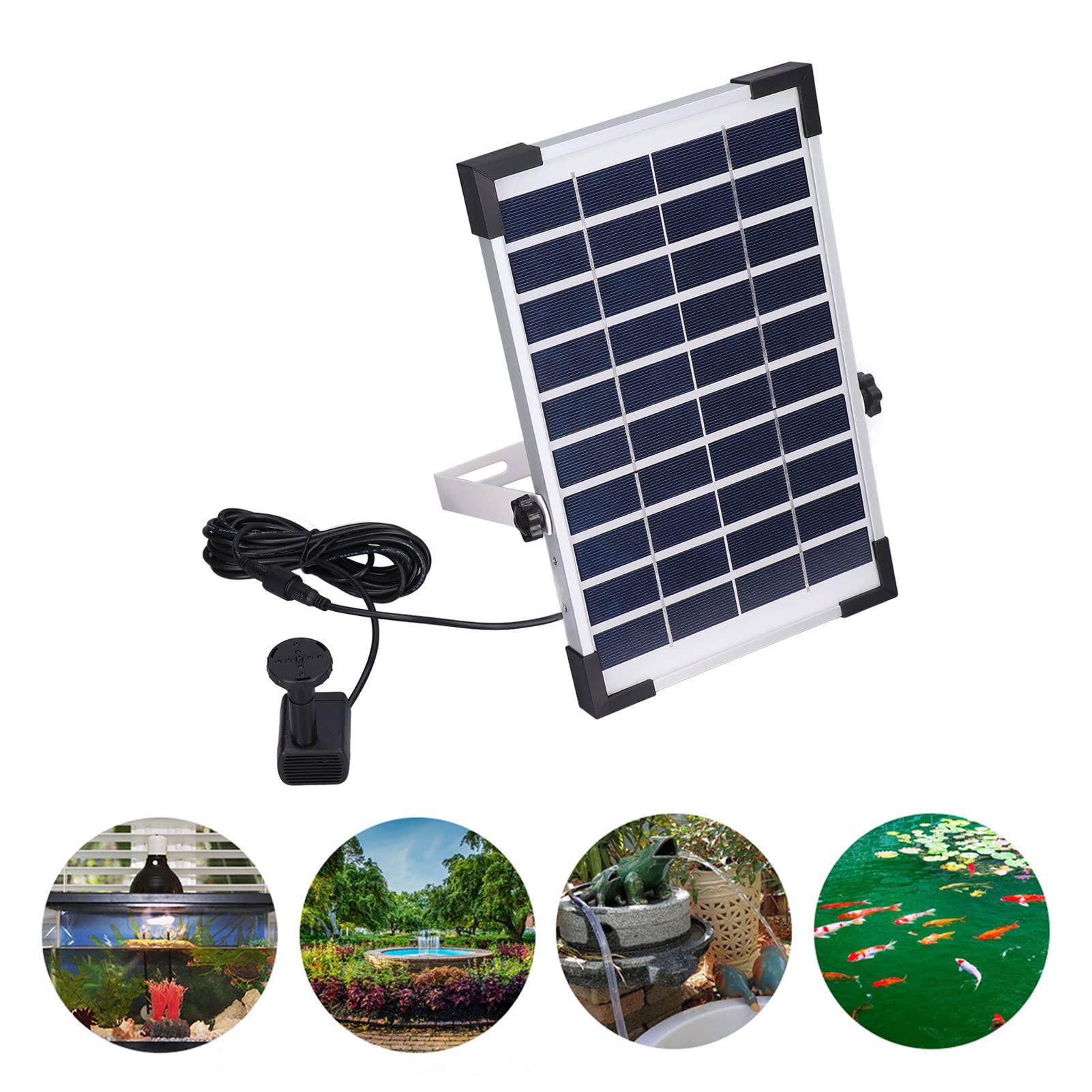 Cocoarm Fontana Solare Pompa per Fontana Solare in Silicio Monocristallino ABS 5W 10V con Testa da 200 Cm Flusso 190L H 4 Ugelli per Bagno per Uccelli Stagno Piscina Giardino Giochi d'Acqua