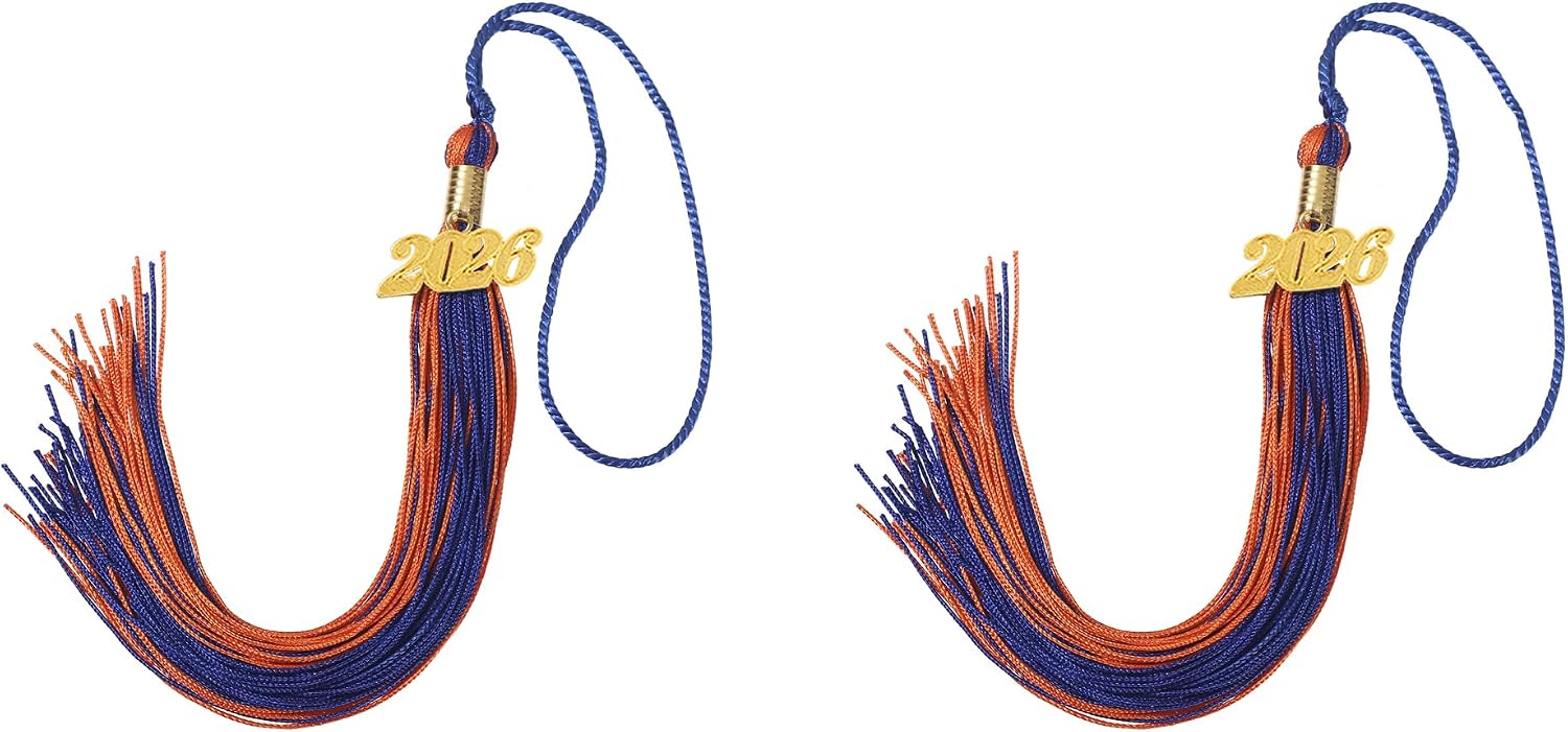 D DODOU Graduation Tassels 2026 Year Charm Multi-Color (Red Royal White) | 9" Graduation Cap Decorations Polyester 2 Pcs, High School Bachelor Master Student's Academic Ceremony Accessory