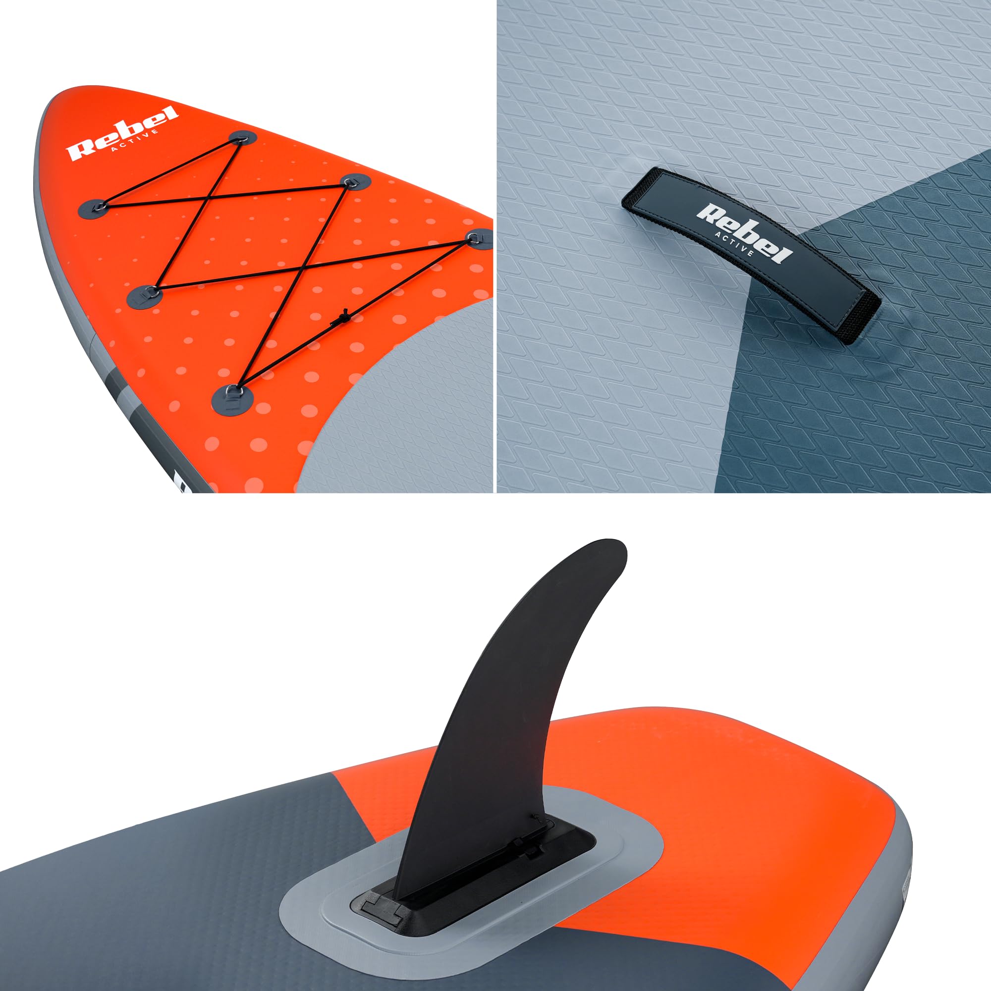 Rebel Electro Tavola da SUP con pompaggio a punto goccia da 350 cm Set zaino con pompa a pagaia RBA-4500-OR