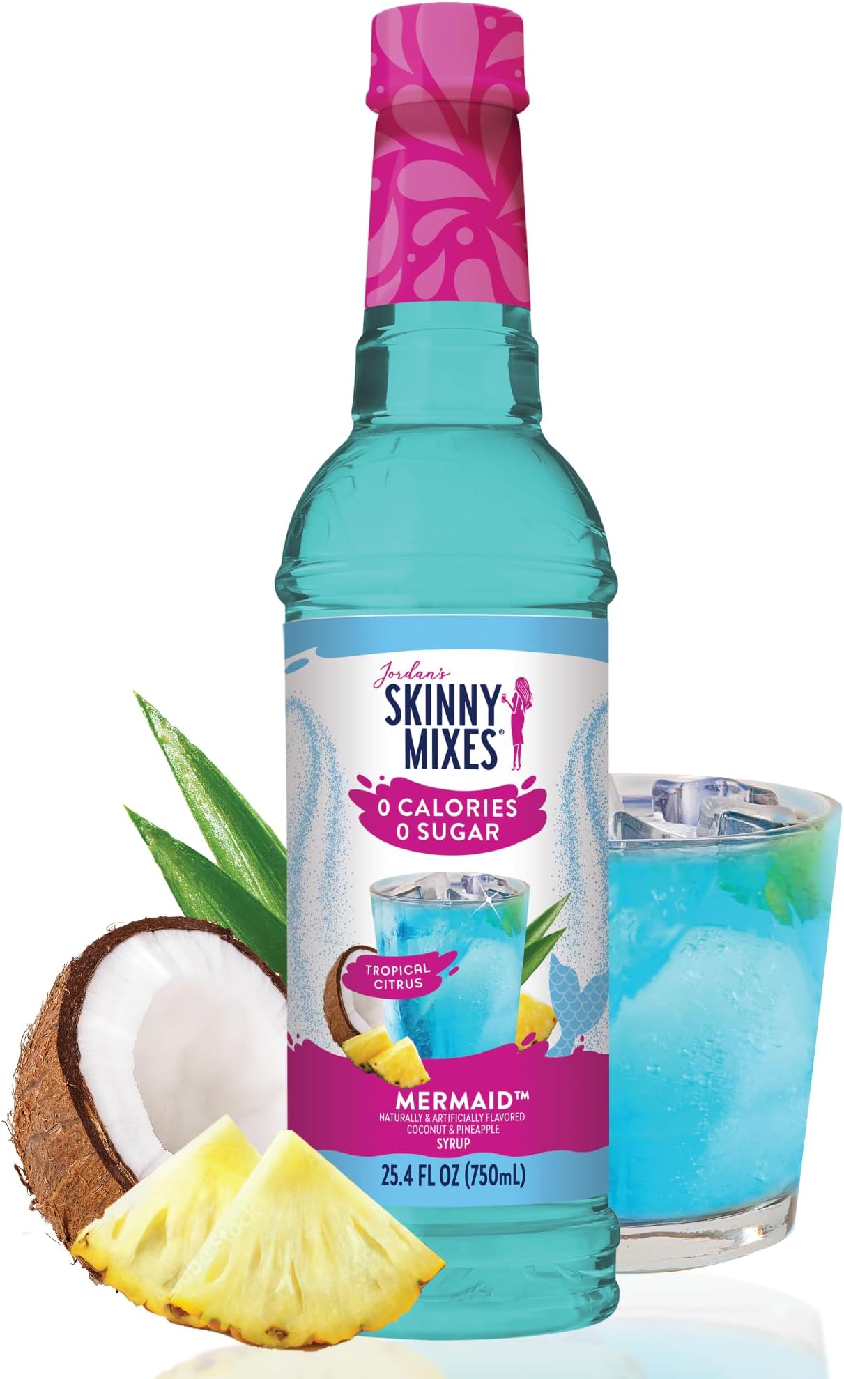 Jordan's Skinny Mixes Sugar Free Syrup, Mermaid Flavor, Fruit Flavored Water Enhancer, Drink Mix for Ice Tea, Lemonade & More, Zero Calorie Flavoring, Keto Friendly, 25.4 Fl Oz, 1 Pack