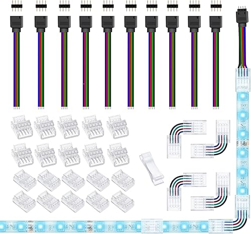 Conectores de tira LED de 4 pines y tira al puente del controlador para 0.394 in de ancho 2835 5050 LED RGB tira de luz