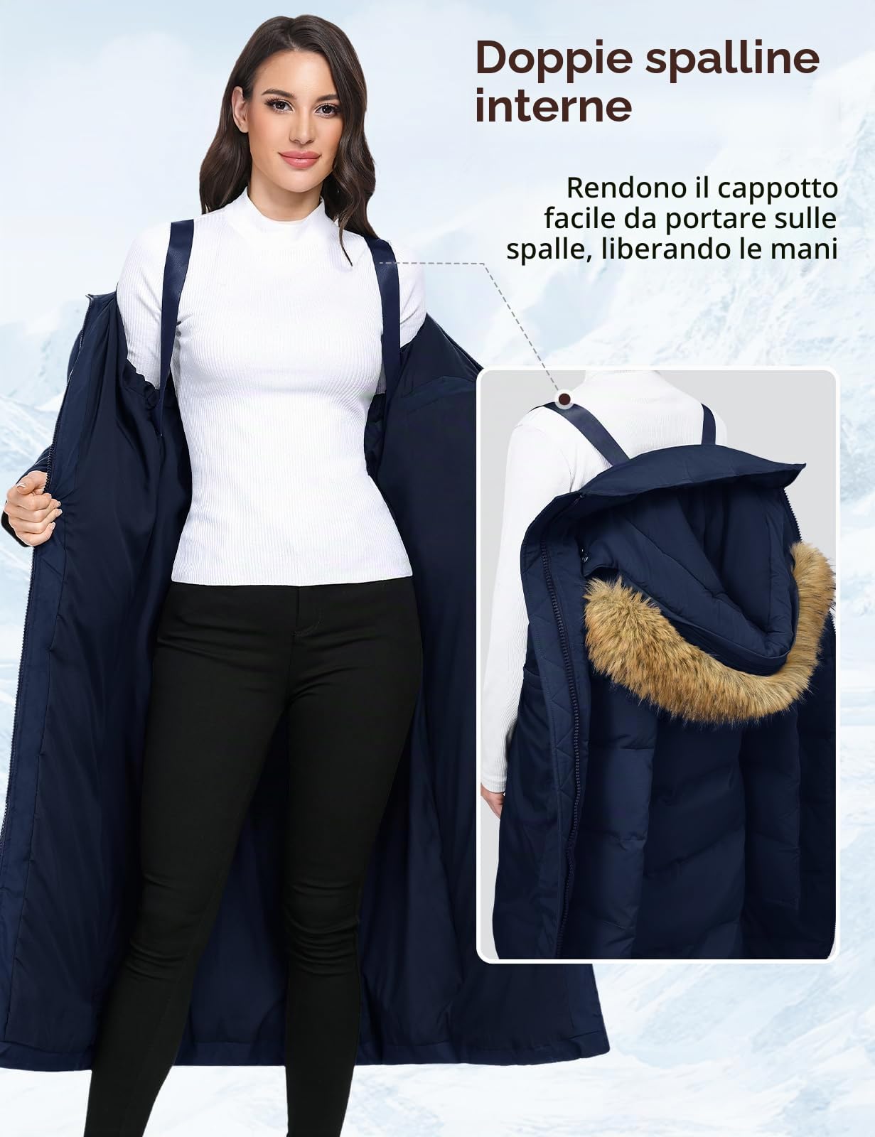 Yuson Girl Cappotto Donna Invernale Lungo Termici Ispessito Cappotti Imbottito con Cappuccio Elegante Giubbotto Trapuntata Outdoor Antivento Piumino Giacca Parka con Zip e Tasche