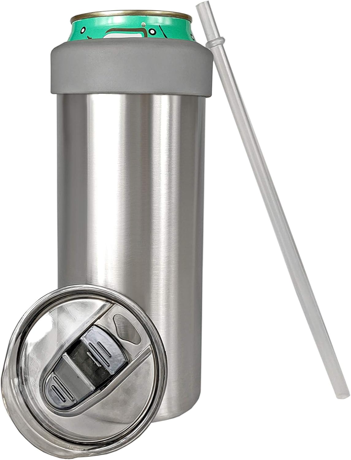 JOVIAL 2-in-1 Stainless Steel Can Cooler Insulated for all 24&25 Oz Cans, Beer Can Cooler,seltzer can coozie, Can insulator,and Work As A Iced Coffee Tumbler With Lid and Straw(Sliver)