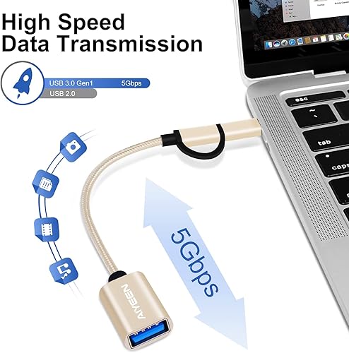 Miniatura 4 de Adaptador USB CMicro a USB 2 en 1, USB C a USB 3.0, cable adaptador USB a Android OTG compatible con MacBook Pro, Android, Google, Samsung y más,