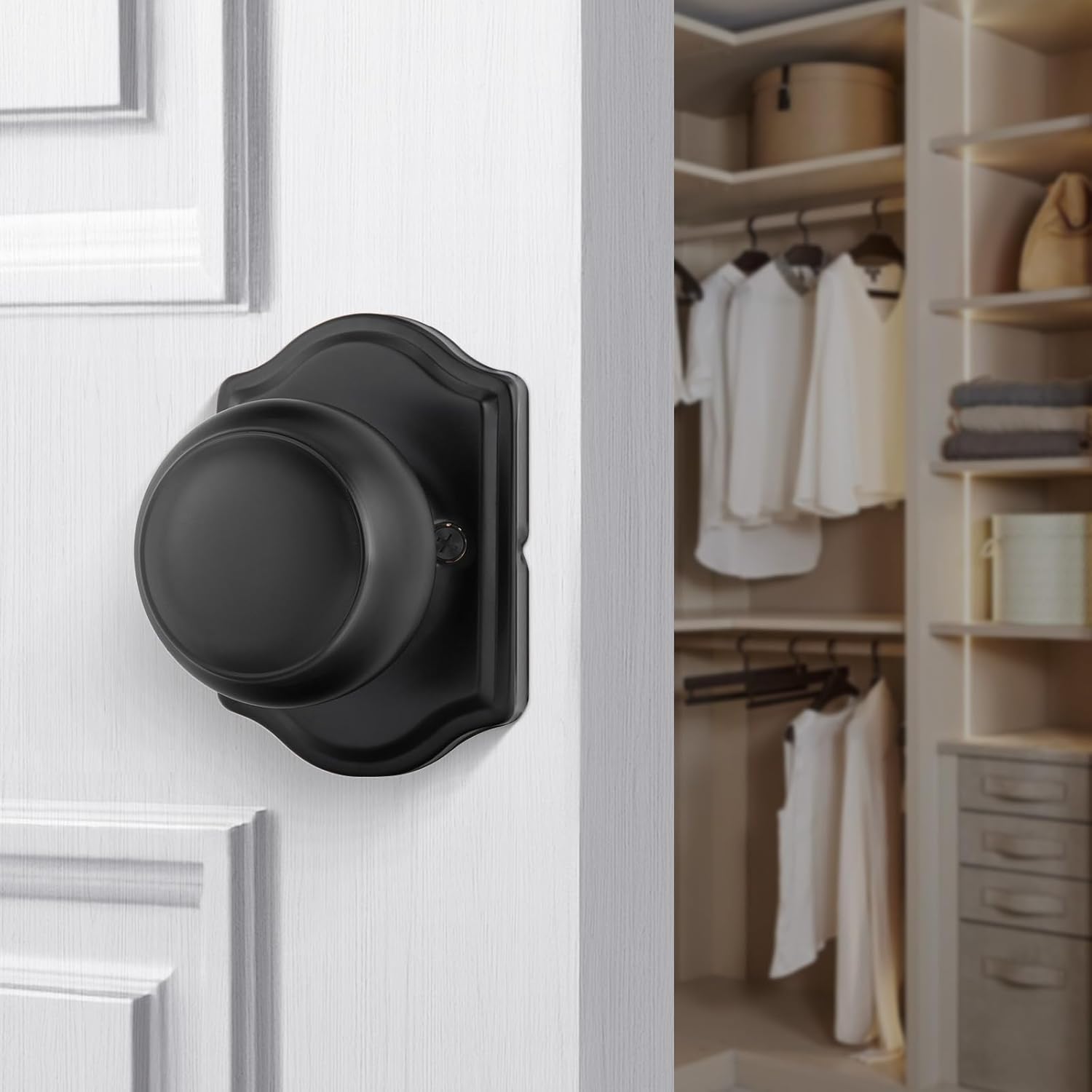 Goldenwarm No-Turning Function Matte Black Dummy Door Knobs, Single Side Door Handles Pull Function for Closet, French Double Doors 6 Pieces