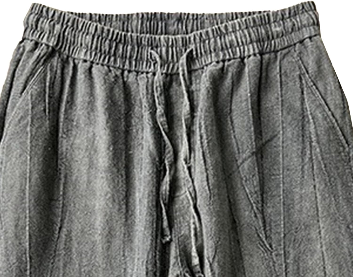 Men's Baggy Cotton Linen Outdoor Pants Basic Elastic Waist Hiking Trousers Casual Breathable Summer Pants