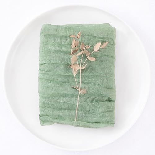 Miniatura 4 de DeZerlor Paquete de 12 servilletas de tela verde salvia, estilo bohemio, de gasa, juego de 12 servilletas de lino y algodón suave para el día de San