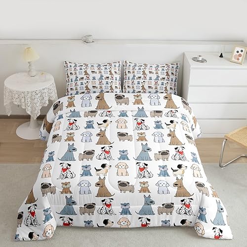 Miniatura 3 de Erosebridal Juego de edredón de perros lindos para niños, juego de ropa de cama de cachorro de carlino de dibujos animados para niñas y niños,