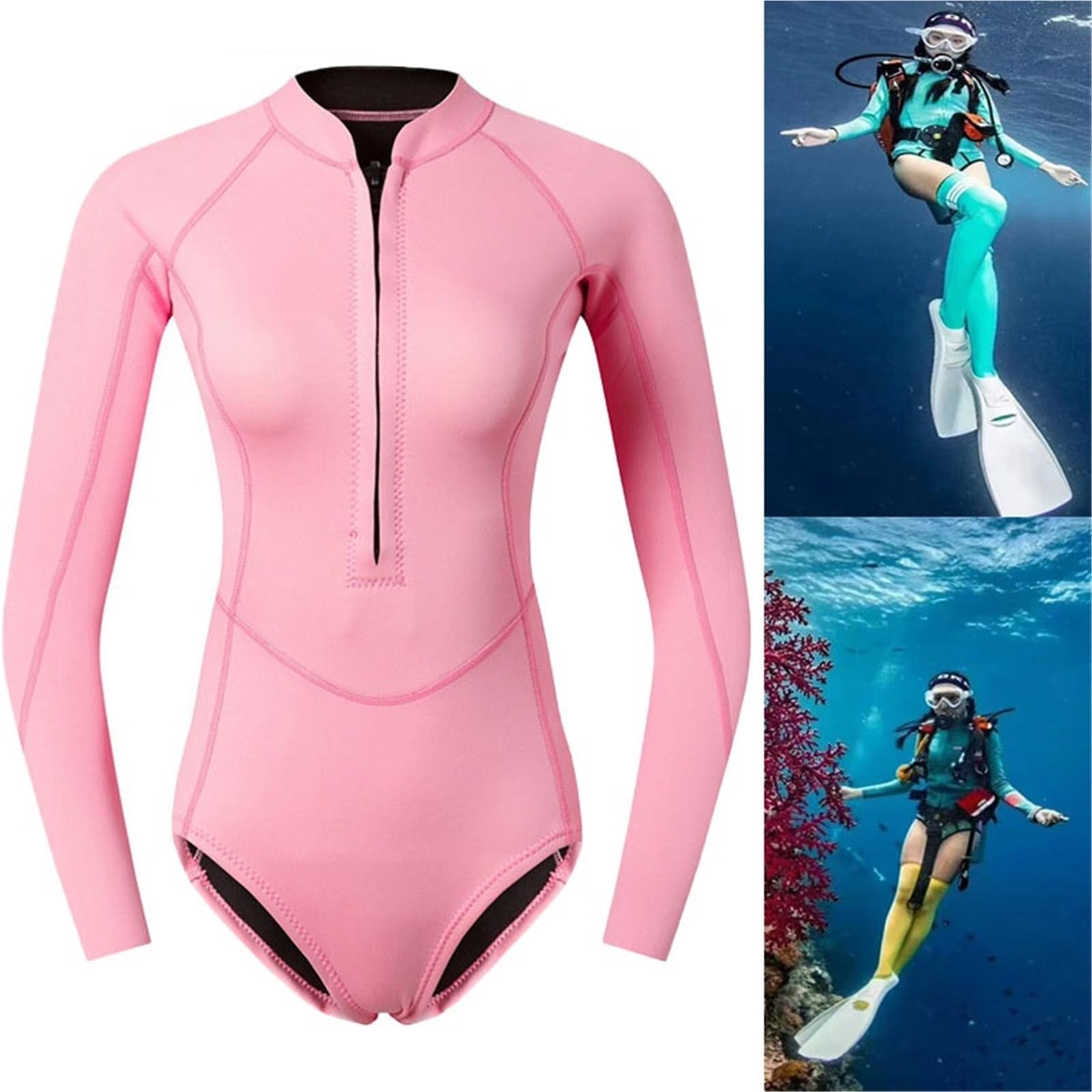 Mutino da Sub Muta da Sub da Donna in Neoprene da 2 Mm Attrezzatura da Sub Rosa Costume da Bagno A Maniche Lunghe Costume da Bagno da Surf Muta da Snorkeling(Pink,M)