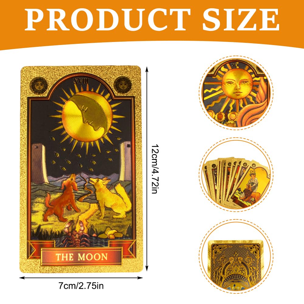 Zestaw tarota, 78+2 karty tarota, złote oko Marsylia Tarot z przewodnikiem, wróżbiarstwo tarota, karty tarota PCV, wodoodporne i bez fałd, zestaw tarota dla początkujących (złoty)