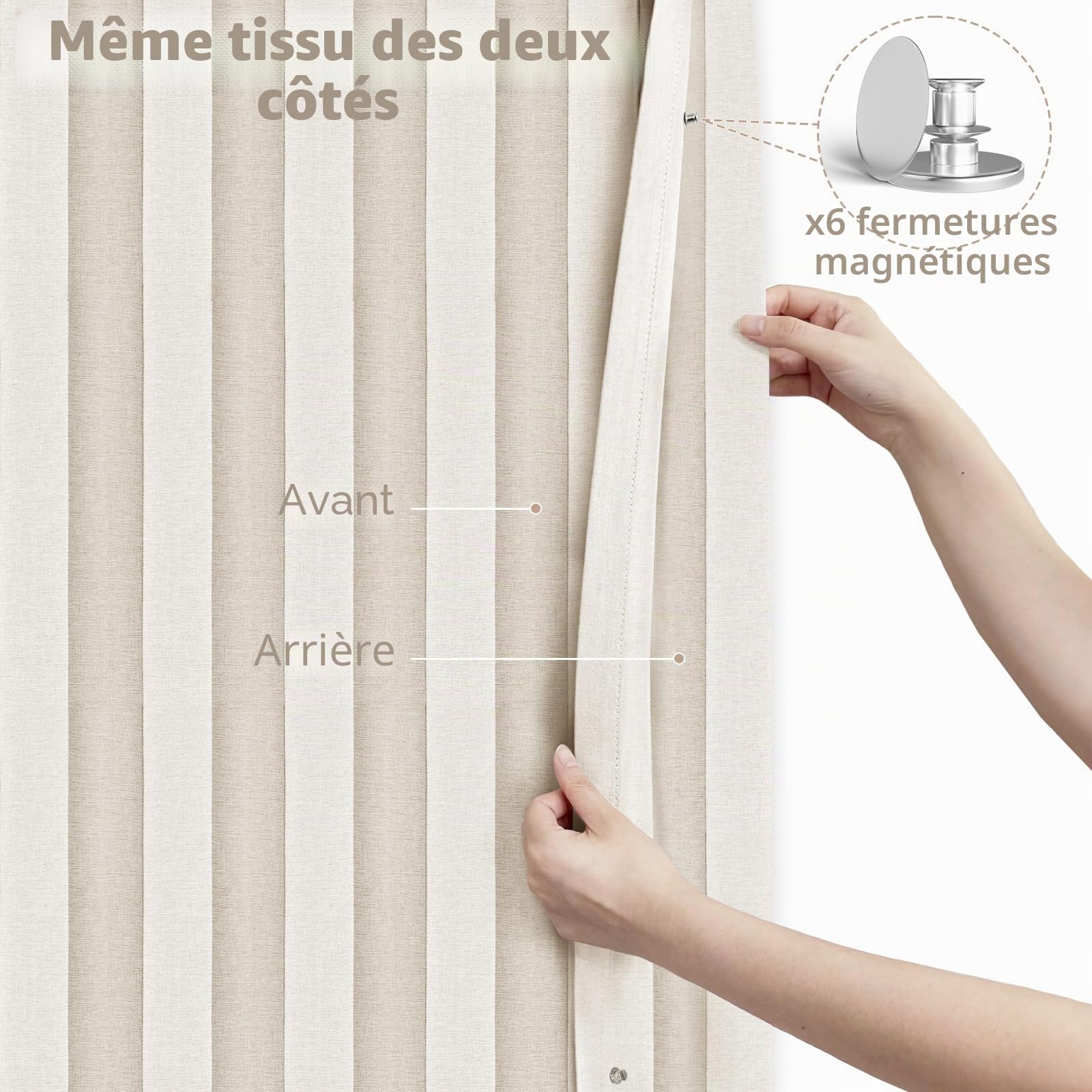 Vatge Rideaux de placard, rideaux de porte de style accordéon pour portes, rideaux plissés pour placard et séparateur de pièce, 1 rideau, 99 x 198 cm, beige