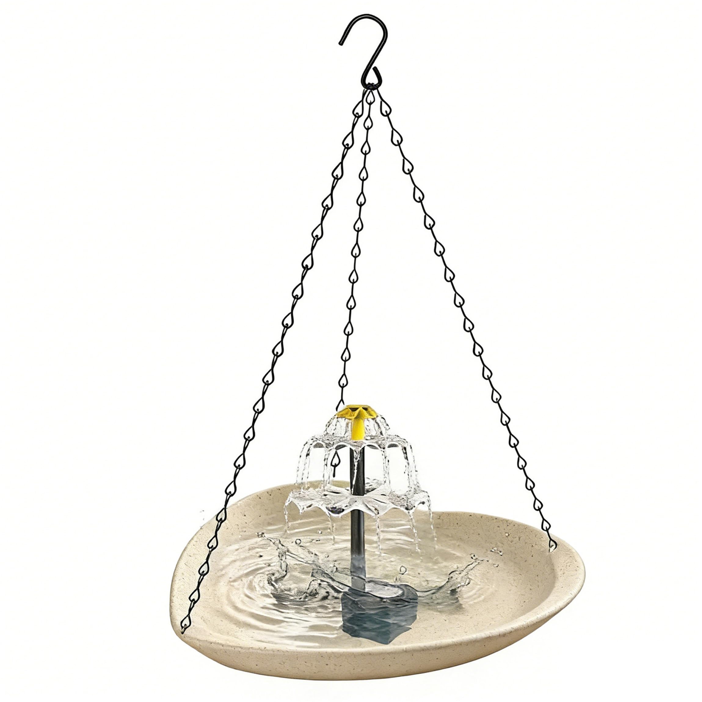 Fontaine à oiseaux énergie solaire suspendue beige avec bain pour colibris et jardin