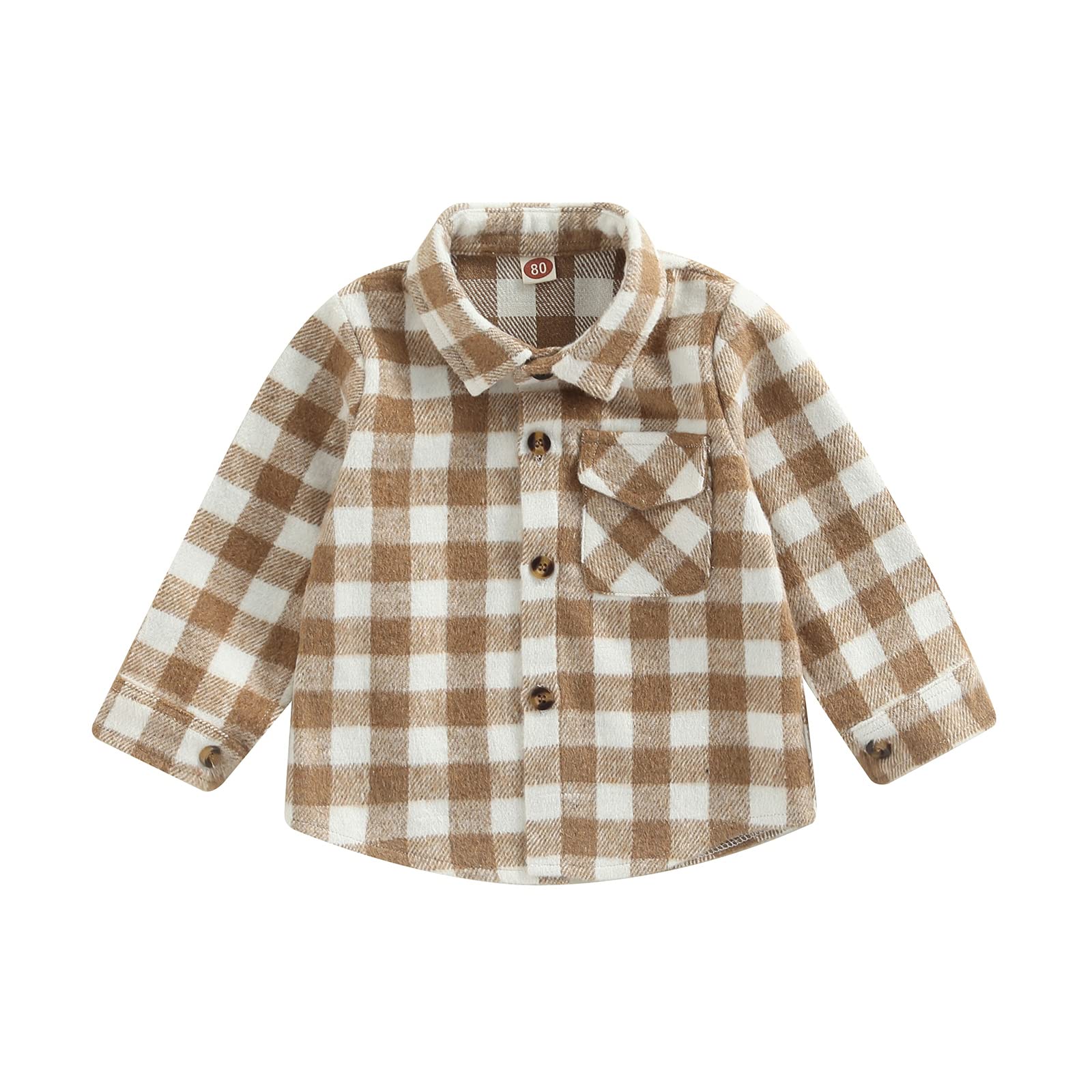 Kids Casual Brushed Flannel Shacket Long Sleeve Button Down Plaid Shirt Tops Toddler Cute Jackets (6-12 Months,Khaki Yellow)