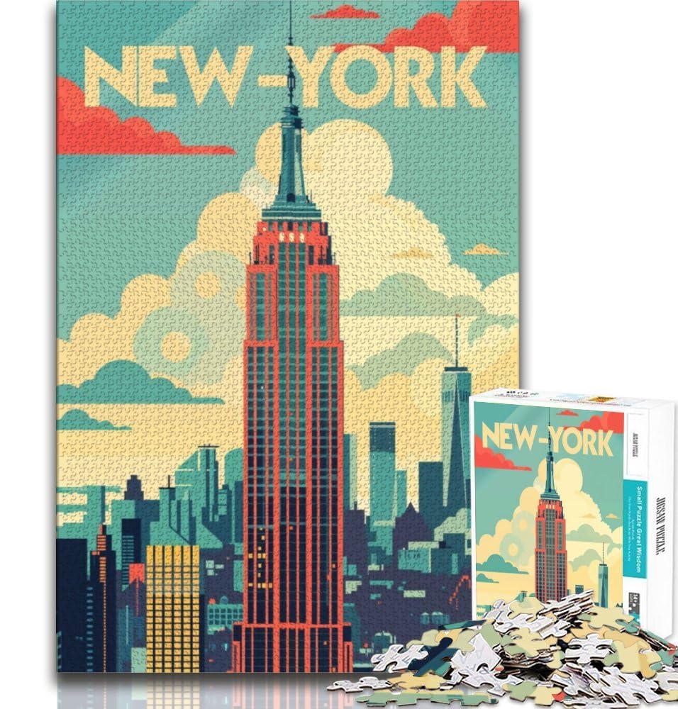 Manhattan Retro Poster Jigsaw Puzzles for Adults 1000 Piece Puzzle,Family Game Stress Reliever Difficult Challenge Artists Collection,Fine Art 38x26cm