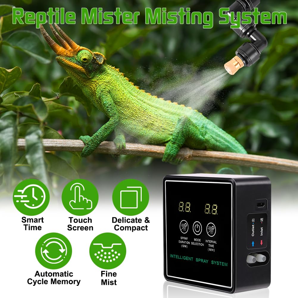 Terrarium-sproeisysteem, intelligent reptielensysteem voor terrarium, luchtbevochtiger, sproeimonden, 360 graden verstelbaar, intelligent irrigatiesysteem, terrarium