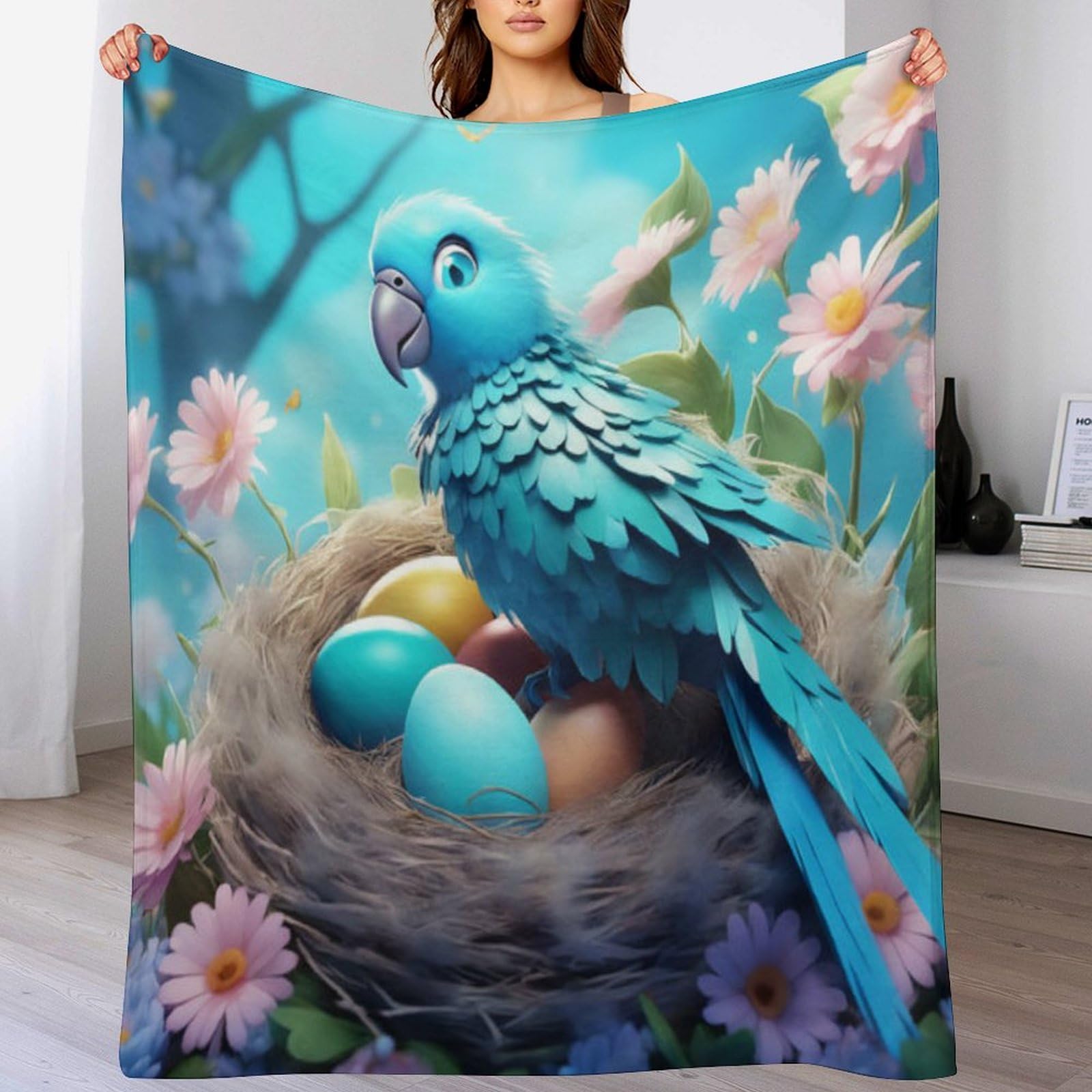Couverture polaire douce oiseau mignon, plaid flanelle chaude pour lit et canapé