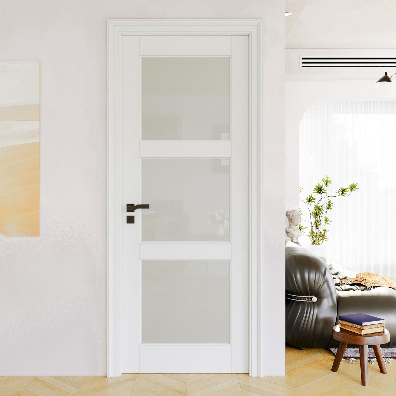 JUJUBON 30 x 80 Slab Door, 3 Panel Glass Slab Door