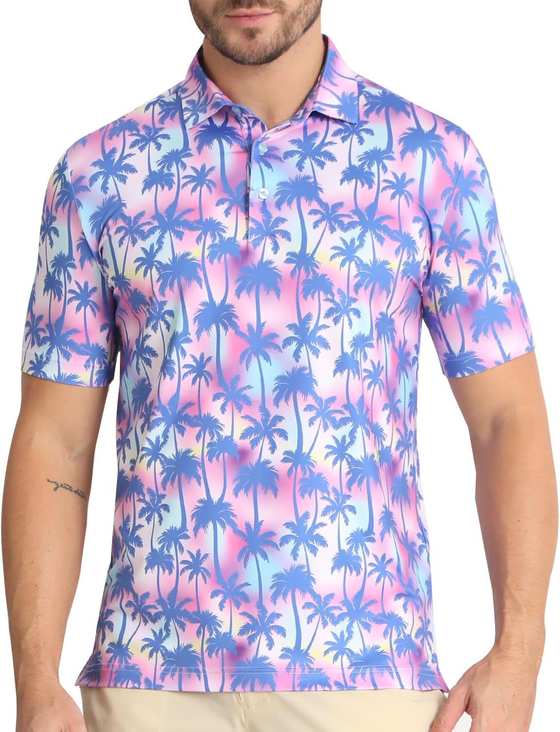 Funky Golf Polo Shirt Mens Performance 4 Way Stretch Quick Dry UPF 50 Polyester Print Short Sleeve Polo Tshirt